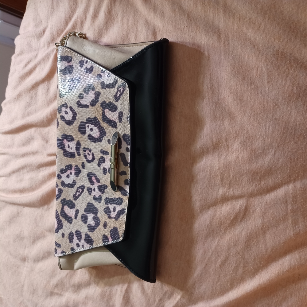 Leopard Print and Black Clutch Bag